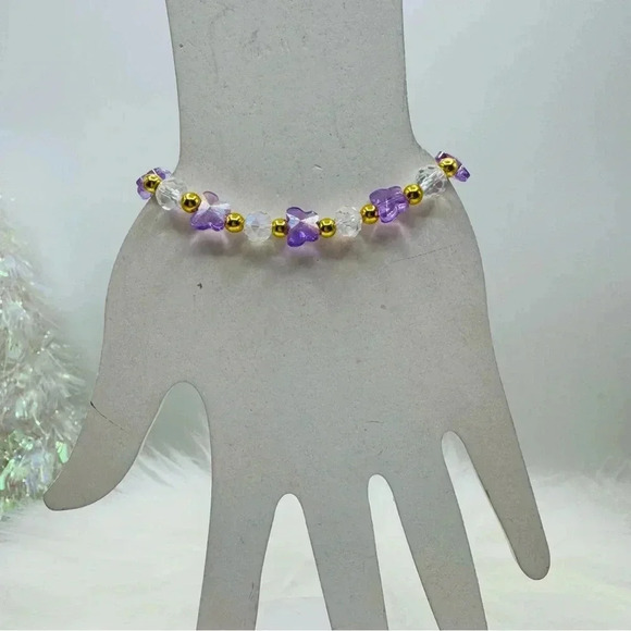 Purple Butterfly Charm Beaded Bracelet - Picture 2 of 7